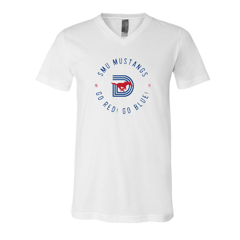 The Southern Methodist D Logo | White V-Neck Tee