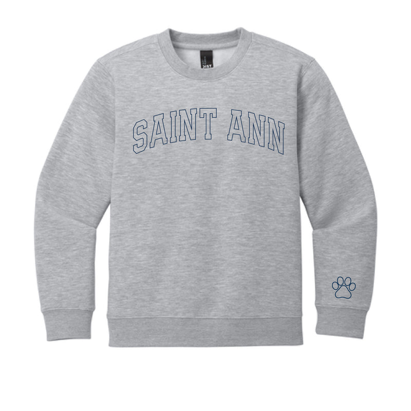 The Saint Ann Outline Arch | Youth Light Heather Grey Crewneck Sweatshirt