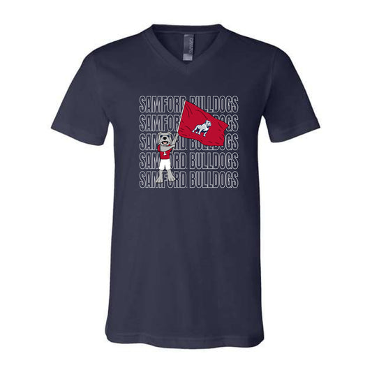 The Samford Bulldogs Repeat | Navy V-Neck Tee