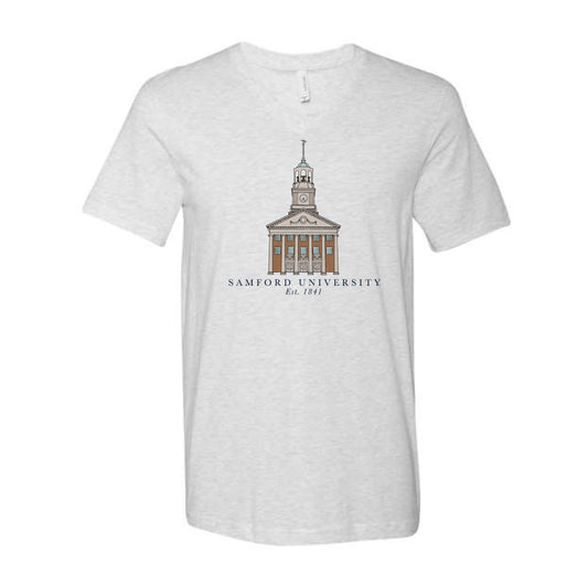 The Samford University Building | Ash V-Neck Tee