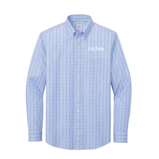 The Scott Bridge | Embroidered Newport Blue Long Sleeve Patterned Shirt
