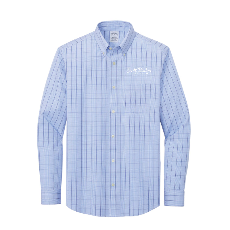 The Scott Bridge | Embroidered Newport Blue Long Sleeve Patterned Shirt