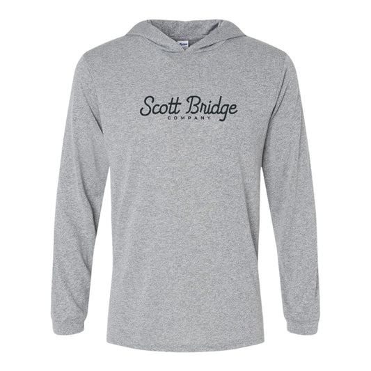 The Scott Bridge | Heather Grey Performance Hooded Long Sleeve Tee