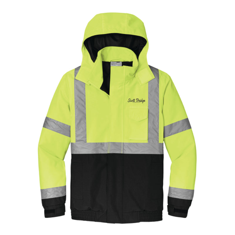 The Scott Bridge | Adult Embroidered Safety Yellow Waterproof Insulated Bomber Jacket