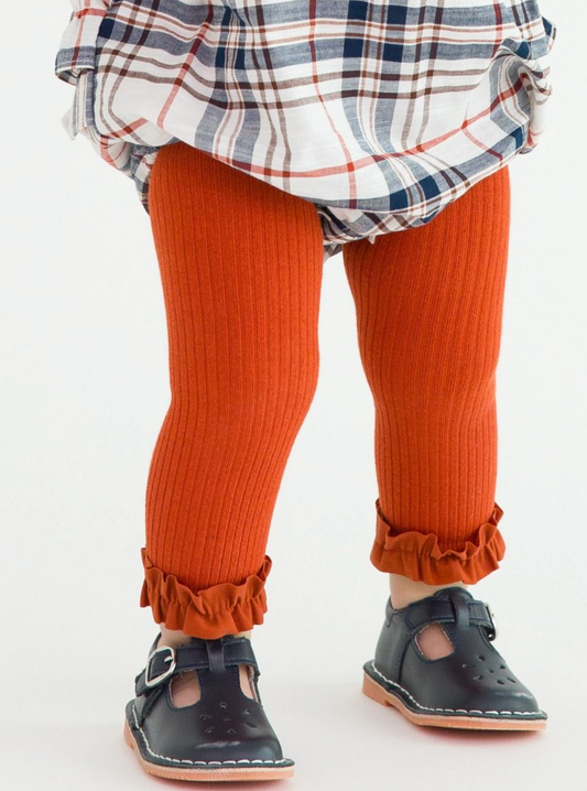 The Rib Knit Footless Ruffle Tights - Rust