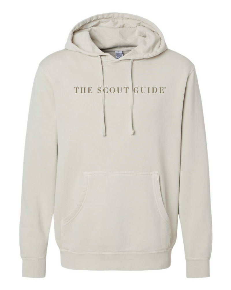 The Scout Guide Logo in Gold | Adult Pigment Ivory Hooded Sweatshirt