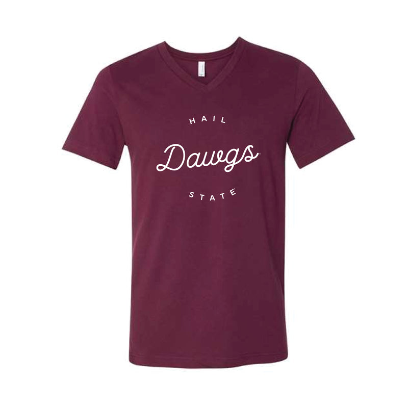 The Script Dawgs | Maroon V-Neck Tee