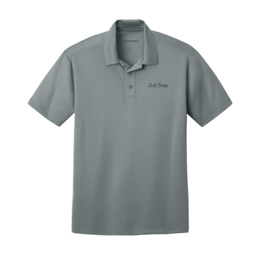The Scott Bridge | Embroidered Gusty Grey Silk Performance Polo