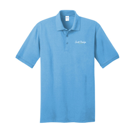 The Scott Bridge | Embroidered Adult Aquatic Blue Tall Jersey Knit Polo