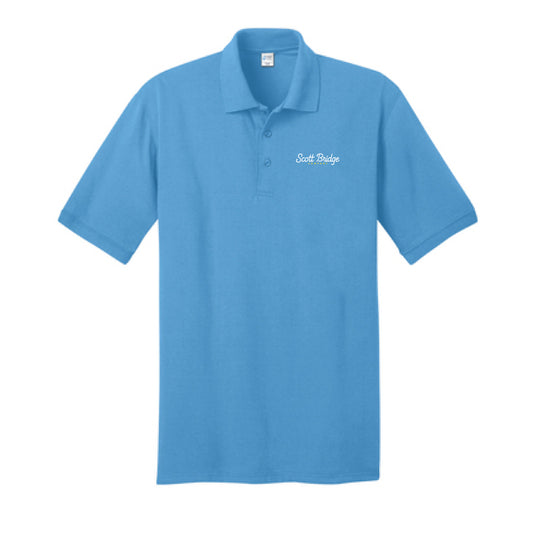 The Scott Bridge | Embroidered Adult Aquatic Blue Jersey Knit Polo