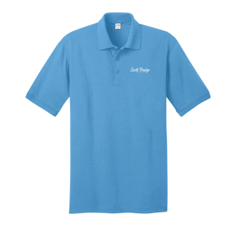 The Scott Bridge | Embroidered Adult Aquatic Blue Jersey Knit Polo