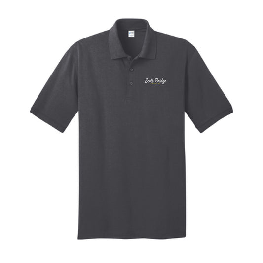 The Scott Bridge | Embroidered Adult Charcoal Jersey Knit Polo