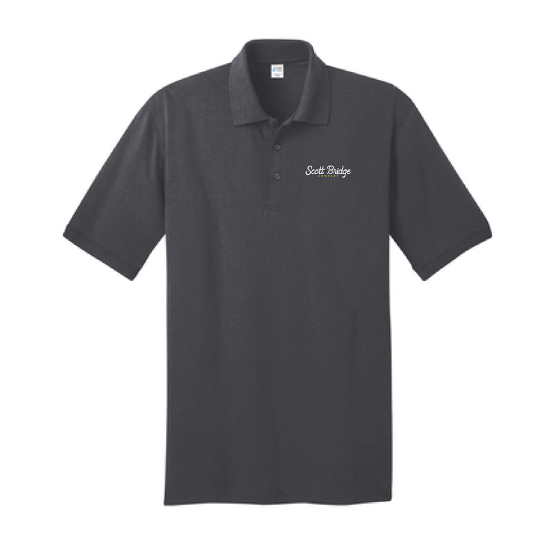 The Scott Bridge | Embroidered Adult Charcoal Jersey Knit Polo