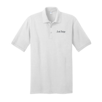 The Scott Bridge | Embroidered Adult White Jersey Knit Polo