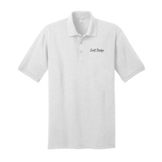The Scott Bridge | Embroidered Adult White Jersey Knit Polo