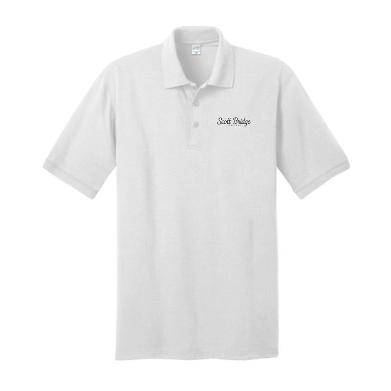 The Scott Bridge | Embroidered Adult White Jersey Knit Polo