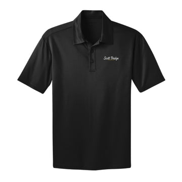 The Scott Bridge | Embroidered Adult Black Tall Silk Performance Polo