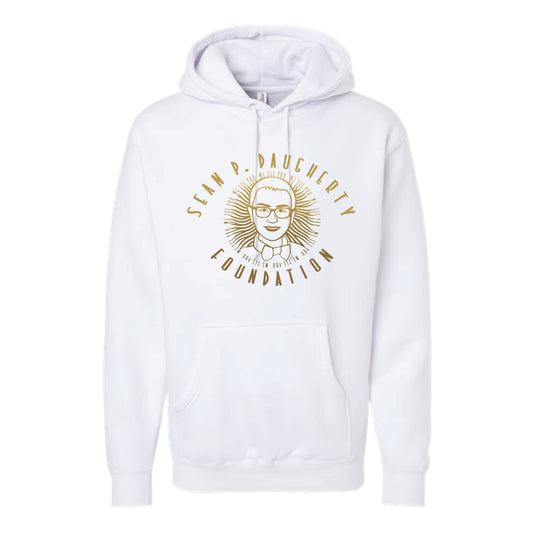 The Sean Full Logo | Adult White Heavyweight Hooded Sweatshirt