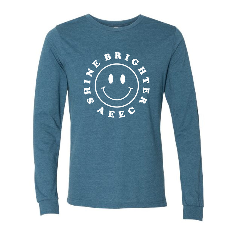 The Shine Brighter Smiley | Heather Deep Teal Long Sleeve Youth Tee