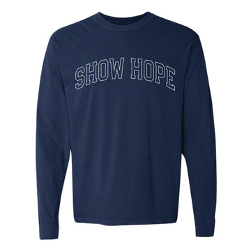 The Show Hope Outline Arch | Adult True Navy Long Sleeve Tee