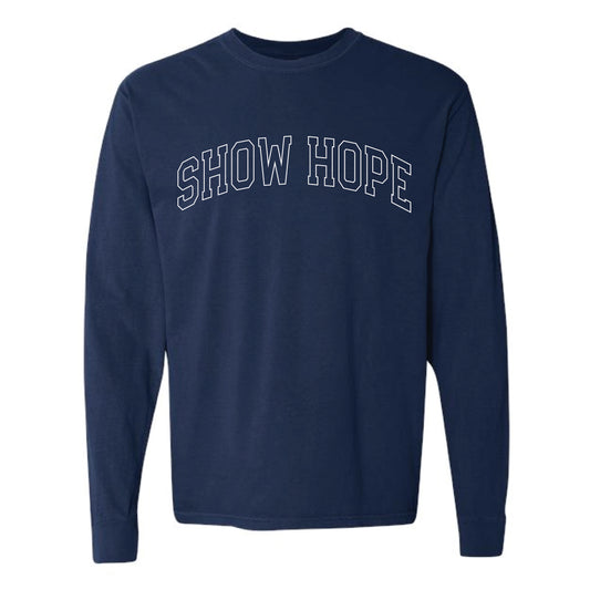 The Show Hope Outline Arch | Adult True Navy Long Sleeve Tee