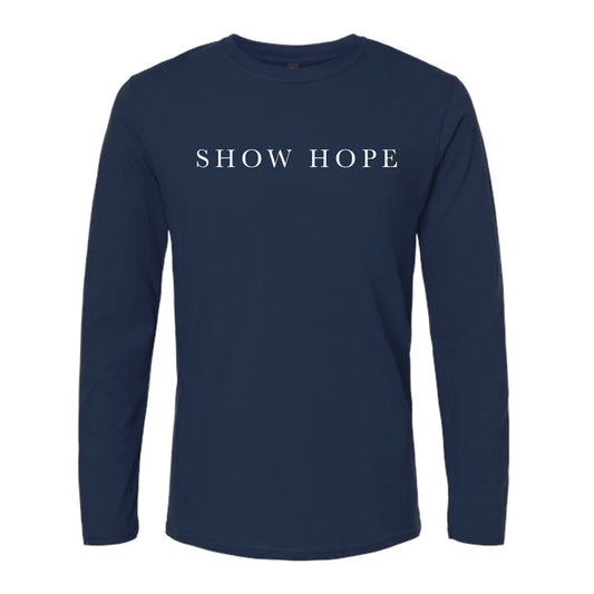 The Show Hope Serif | Adult Navy Long Sleeve Tee