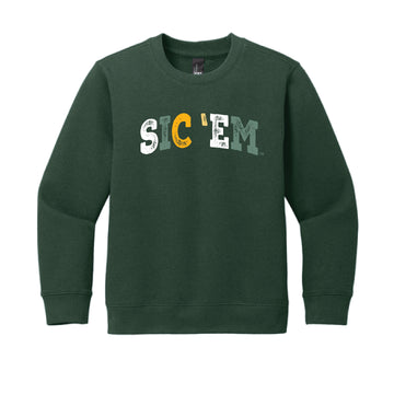 The Sic 'Em Bears Multi Arch | Youth Forest Green Crewneck Sweatshirt