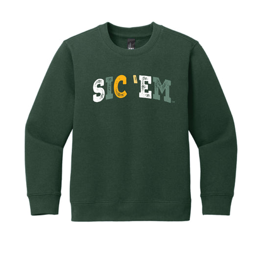 The Sic 'Em Bears Multi Arch | Youth Forest Green Crewneck Sweatshirt