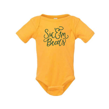 The Sic 'Em Bears Script | Baby Gold Onesie