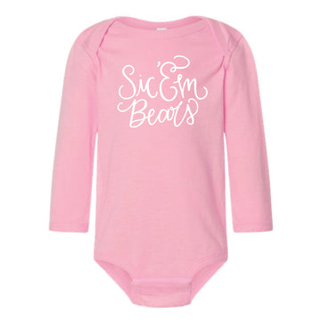 The Sic 'Em Bears Script | Baby Pink Long Sleeve Onesie