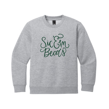 The Sic 'Em Bears Script | Youth Light Heather Grey Crewneck Sweatshirt