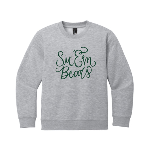 The Sic 'Em Bears Script | Youth Light Heather Grey Crewneck Sweatshirt