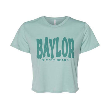 The Sic 'Em Bears Wavy | Dusty Blue Flowy Crop Tee