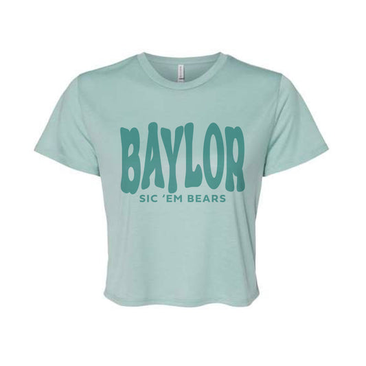 The Sic 'Em Bears Wavy | Dusty Blue Flowy Crop Tee