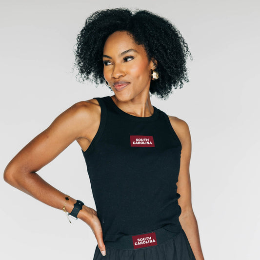 The Alli Ribbed Tank South Carolina Woven Label | Black