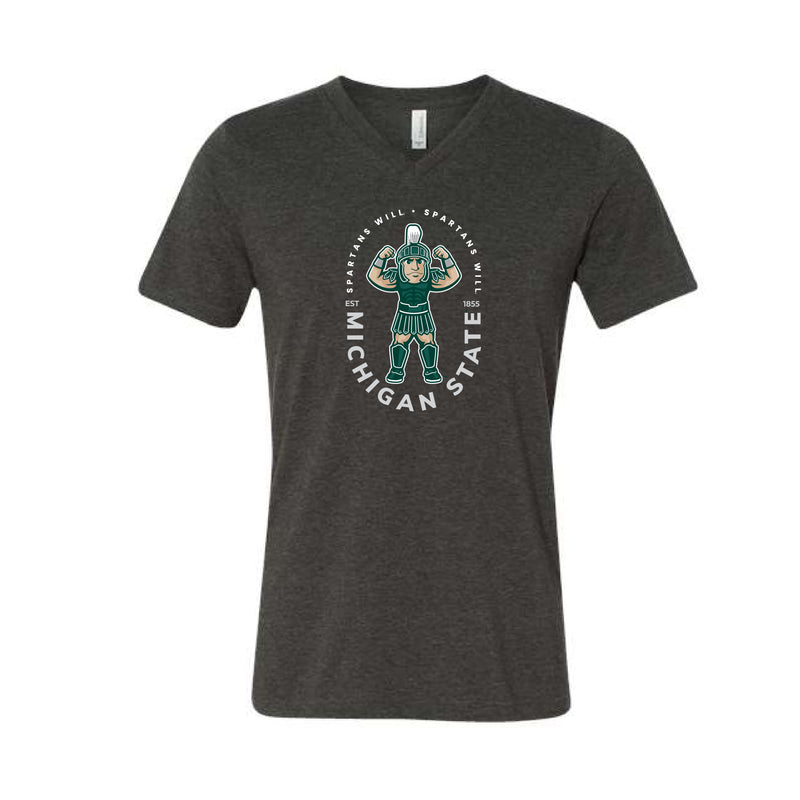 The Spartans Will Michigan State | Dark Grey Heather V-Neck Tee