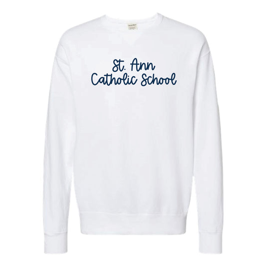 The St. Ann Script | Embroidered Adult White Crewneck Sweatshirt