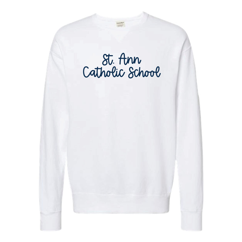 The St. Ann Script | Embroidered Adult White Crewneck Sweatshirt
