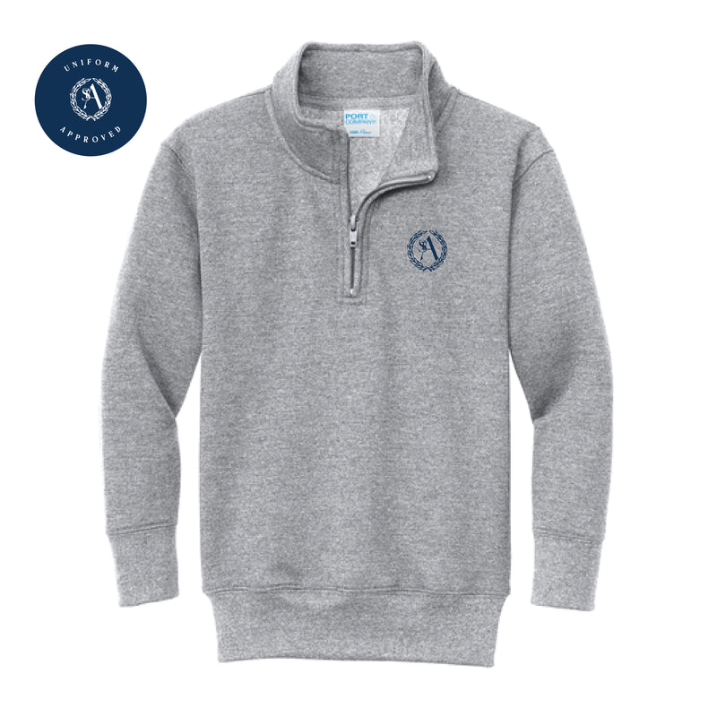 The St. Ann Crest | Embroidered Youth Athletic Heather 1/4-Zip Pullover Sweatshirt