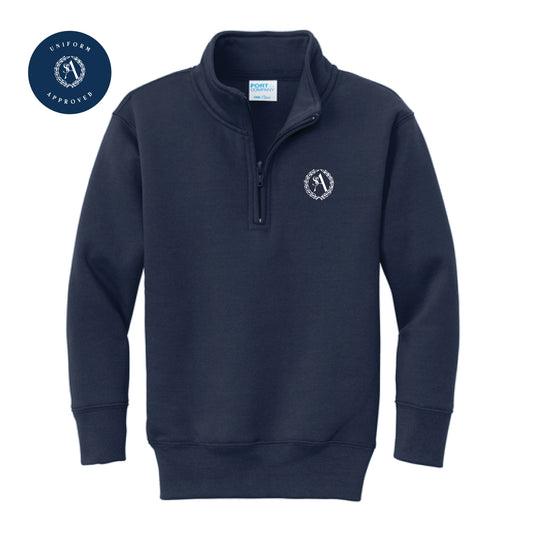 The St. Ann Crest | Embroidered Youth Navy 1/4-Zip Pullover Sweatshirt