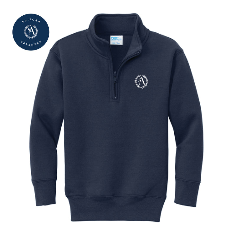 The St. Ann Crest | Embroidered Youth Navy 1/4-Zip Pullover Sweatshirt