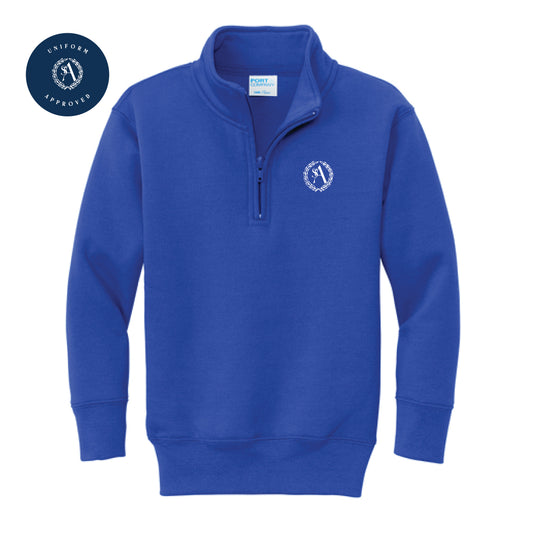 The St. Ann Crest | Embroidered Youth True Royal 1/4-Zip Pullover Sweatshirt