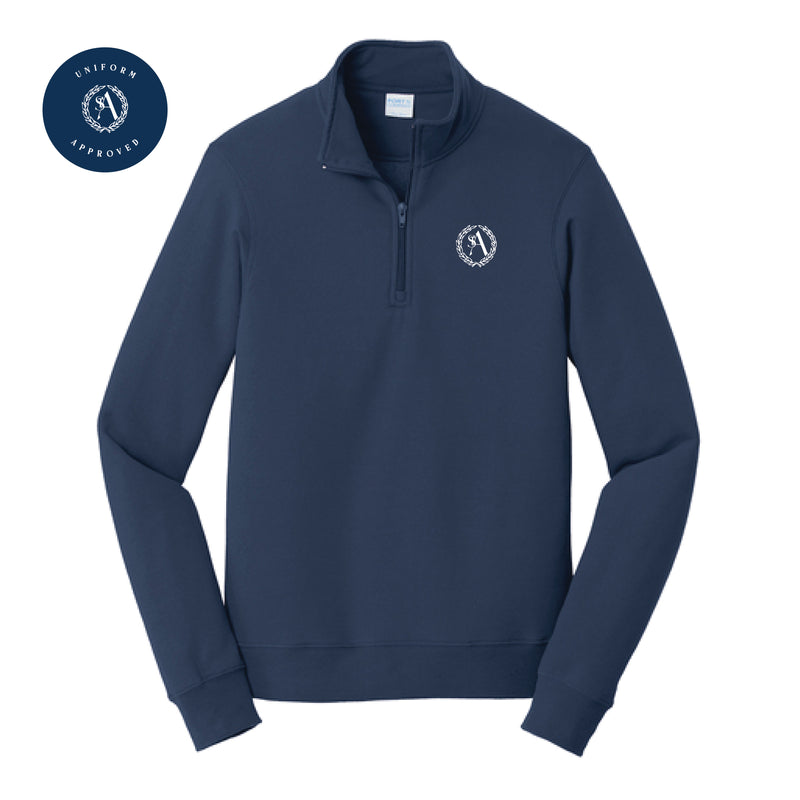 The St. Ann Crest | Embroidered Adult Navy 1/4-Zip Pullover Sweatshirt