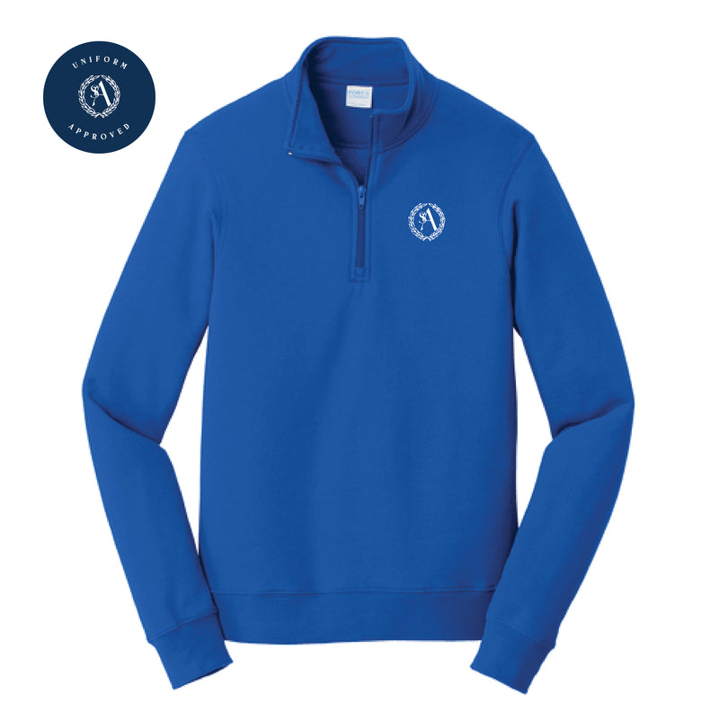 The St. Ann Crest | Embroidered Adult True Royal 1/4-Zip Pullover Sweatshirt