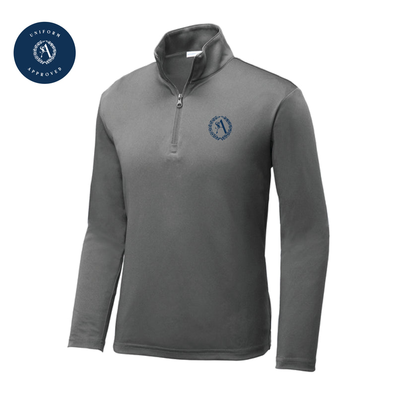 The St. Ann Crest | Youth Grey Concrete Performance 1/4-Zip Pullover