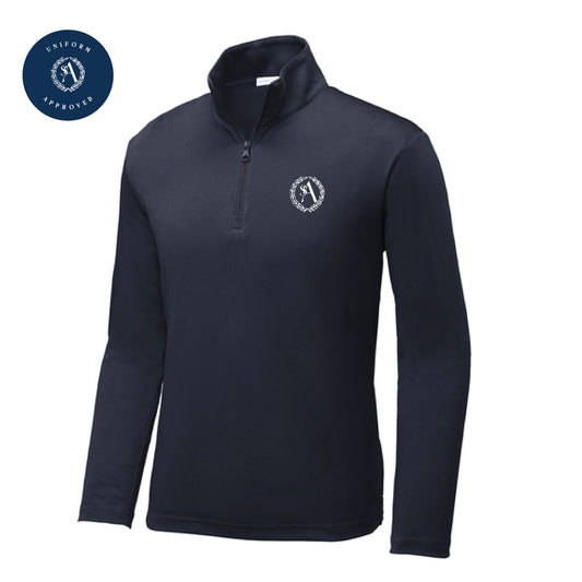 The St. Ann Crest | Embroidered Youth True Navy Performance 1/4-Zip Pullover