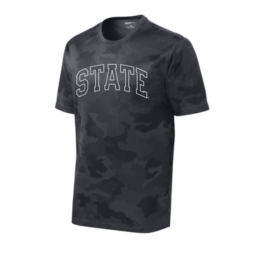 The State Arch Outline | Youth Iron Grey Performance Tee