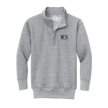 The TCS Logo | Youth Embroidered Athletic Heather 1/4-Zip Pullover Sweatshirt.