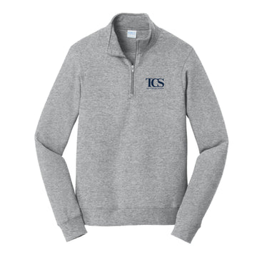 The TCS Logo | Adult Embroidered Athletic Heather 1/4-Zip Pullover Sweatshirt.