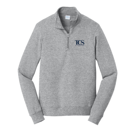 The TCS Logo | Adult Embroidered Athletic Heather 1/4-Zip Pullover Sweatshirt.